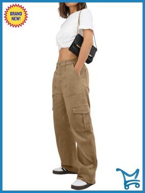 High Waisted Cargo Pants Petite Wide Leg 6 Pockets